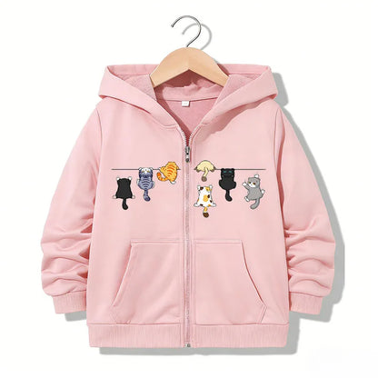 Zipper Hoodie Funny Casual Cat Letter Hoodies Jackets Boys Girls Y2k Comfortable Zip Up