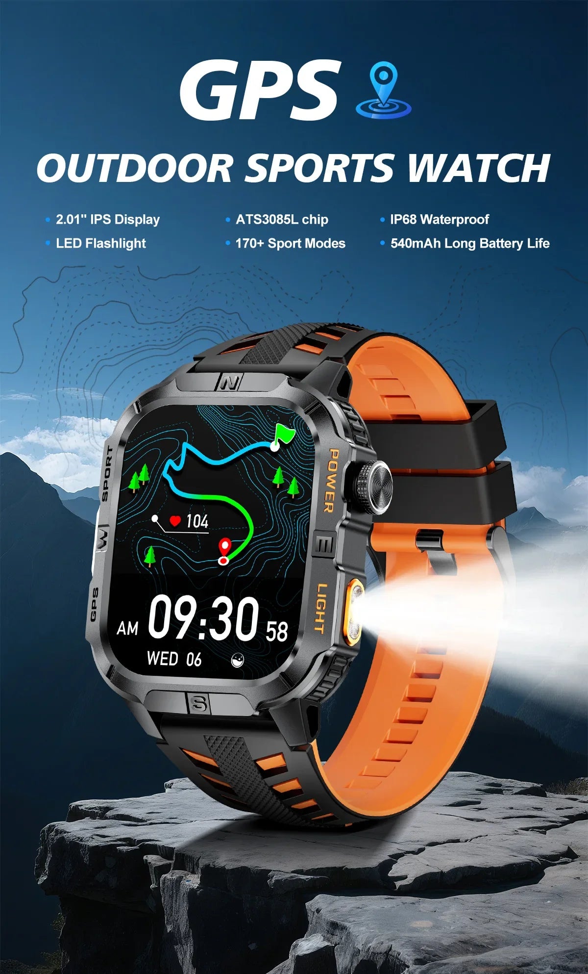 New Military Grade Smart Watch Men 2.01" AMOLED Screen Flashlight 5ATM Waterproof Swim Sports Fitness Tracker Call Smartwatches