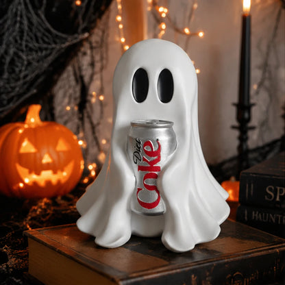 Funny Ghost Holding Soda Can Resin Statue Halloween Desk Decor