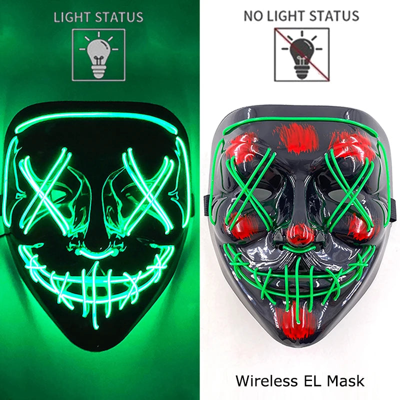 Wireless Neon LED Purge Mask Glow in The Dark Cosplay Horror Mask Halloween