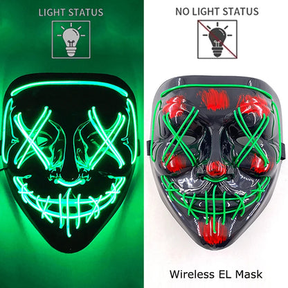 Wireless Neon LED Purge Mask Glow in The Dark Cosplay Horror Mask Halloween