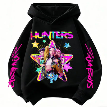 Anime Huntrx Three Girls Graphic Hoodies Kids Fashion Purple Pullover Sweatshirt For Girls
