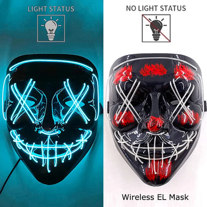 Wireless Neon LED Purge Mask Glow in The Dark Cosplay Horror Mask Halloween