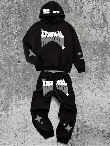 Spring and Autumn new men's hoodie set is a casual and fashionable streetwear collection with letter prints
