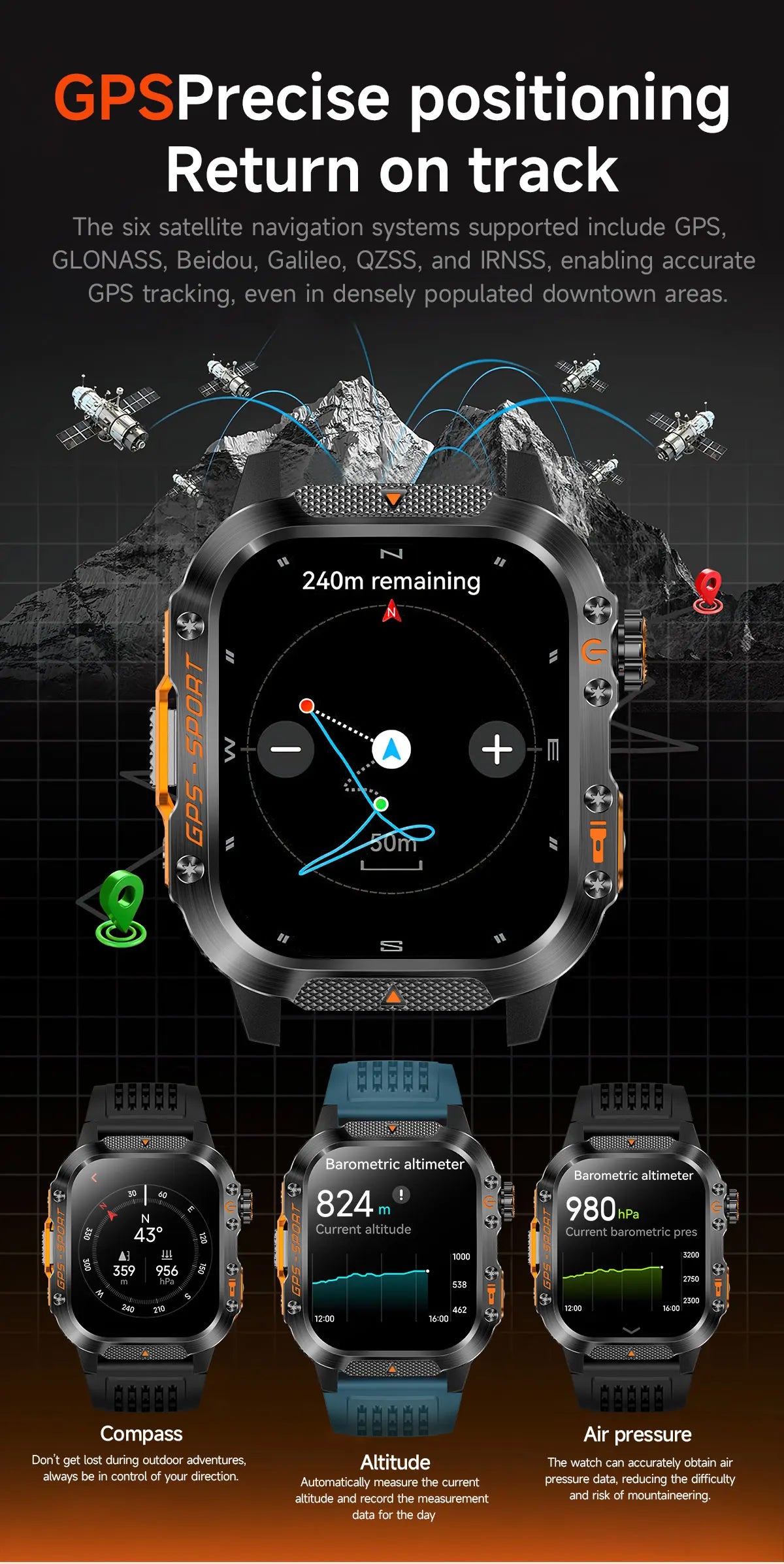 GPS T-Rex 3 Swim Sports Smart Watch 10ATM Waterproof Bracelet Flashlight Compass Bluetooth call Men Fitness Military Smartwatch