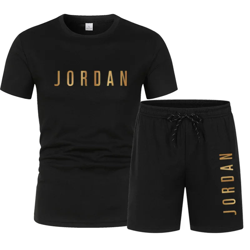 Fashion Trendy Casual Sports Two Piece Set Youth Men's Short sleeved T-shirt+Shorts Set
