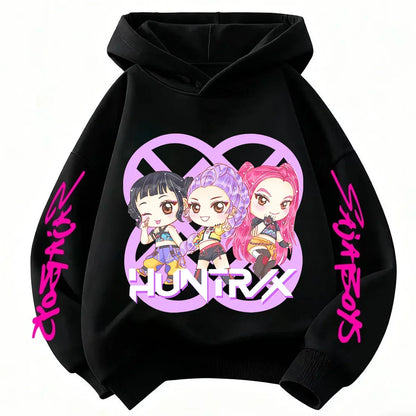 Anime Huntrx Three Girls Graphic Hoodies Kids Fashion Purple Pullover Sweatshirt For Girls