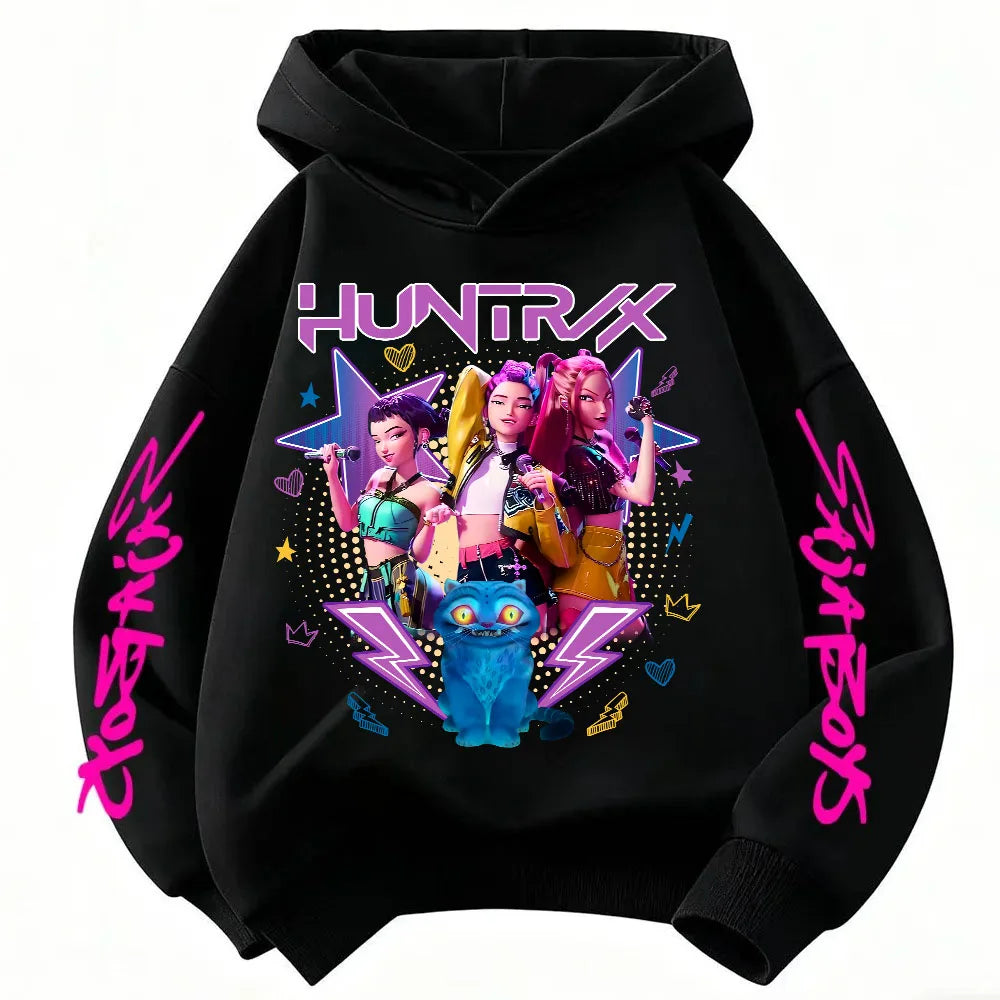 Anime Huntrx Three Girls Graphic Hoodies Kids Fashion Purple Pullover Sweatshirt For Girls
