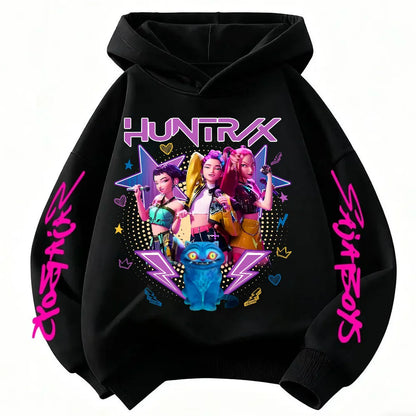Anime Huntrx Three Girls Graphic Hoodies Kids Fashion Purple Pullover Sweatshirt For Girls