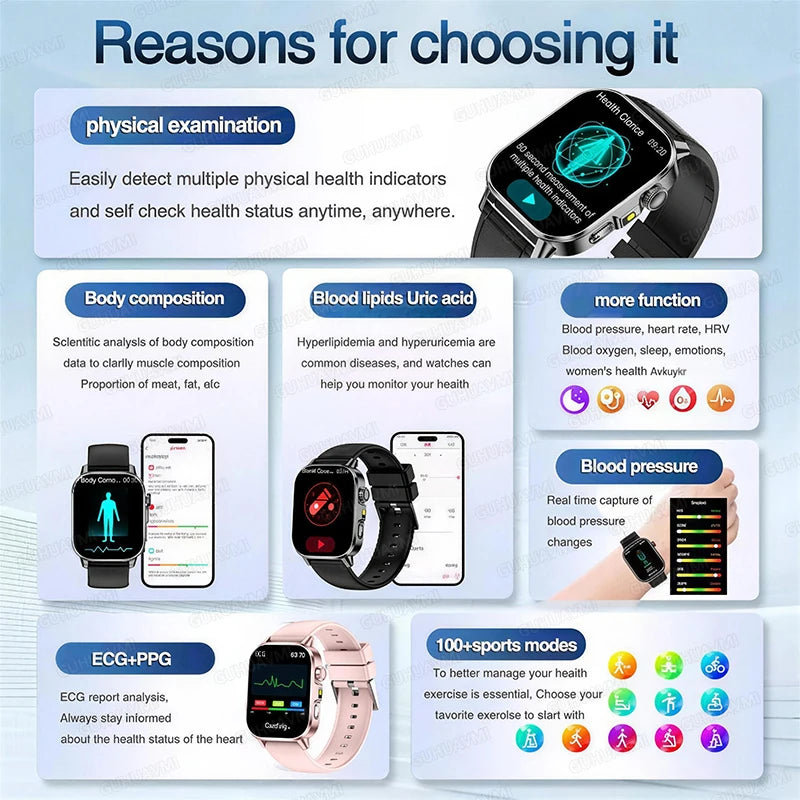 New Men Accurate Health Diagnosis ECG Smart Watch