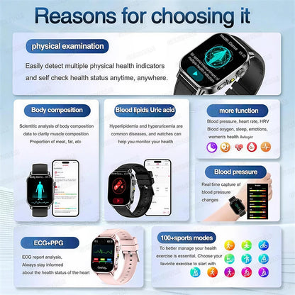 New Men Accurate Health Diagnosis ECG Smart Watch