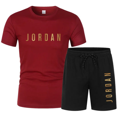Fashion Trendy Casual Sports Two Piece Set Youth Men's Short sleeved T-shirt+Shorts Set