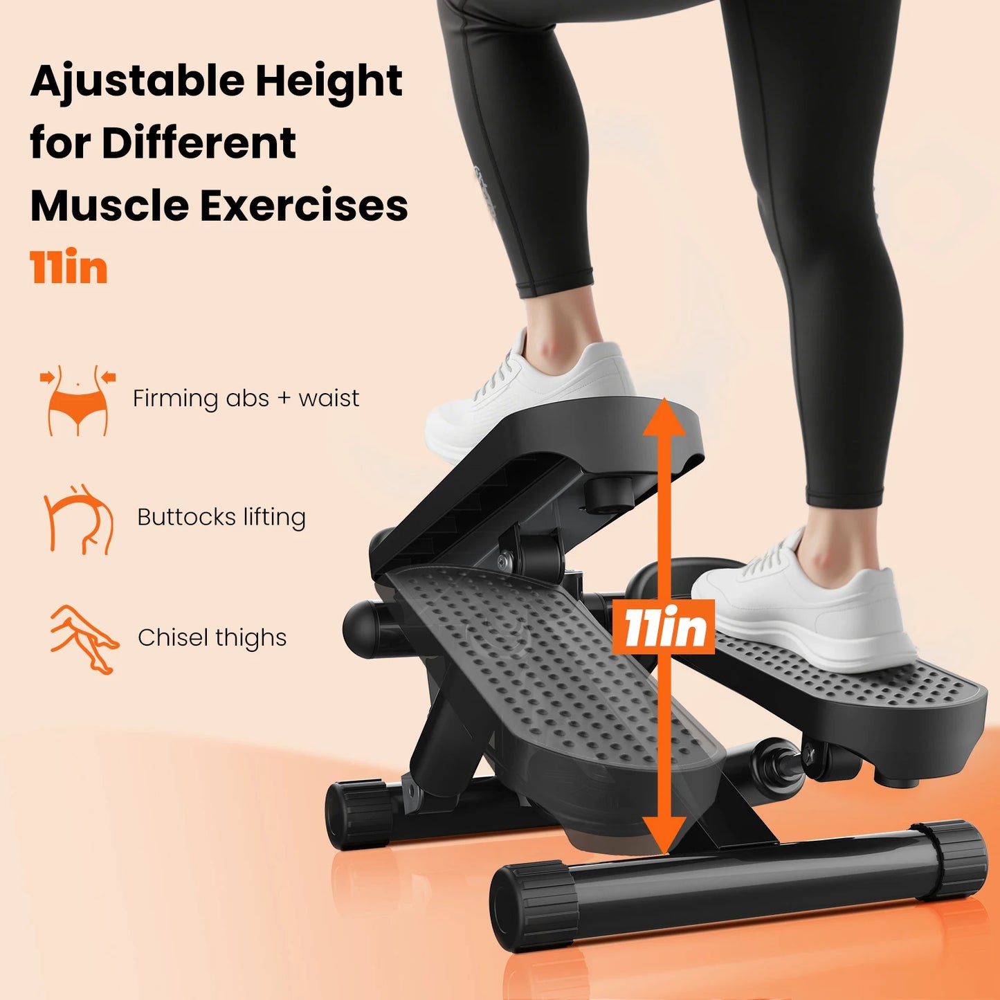 JHK Mini Stepper with Resistance Bands 300 LBS Weight Capacity Hydraulic Home Stepper Machine