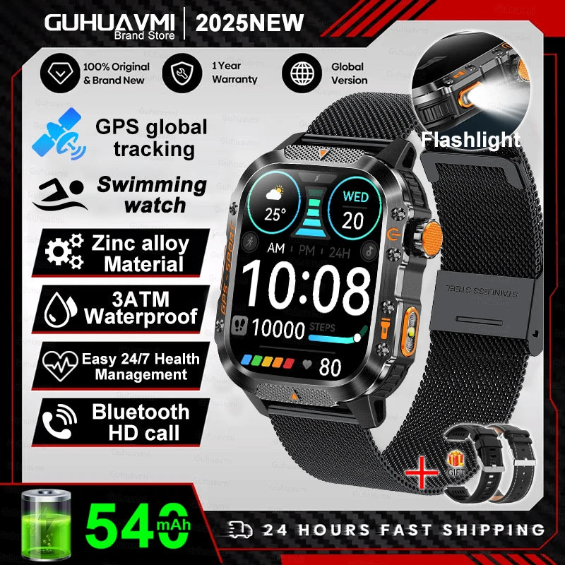 GPS T-Rex 3 Swim Sports Smart Watch 10ATM Waterproof Bracelet Flashlight Compass Bluetooth call Men Fitness Military Smartwatch