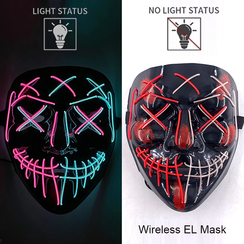 Wireless Neon LED Purge Mask Glow in The Dark Cosplay Horror Mask Halloween