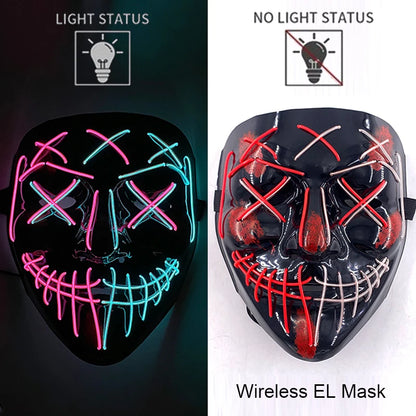 Wireless Neon LED Purge Mask Glow in The Dark Cosplay Horror Mask Halloween