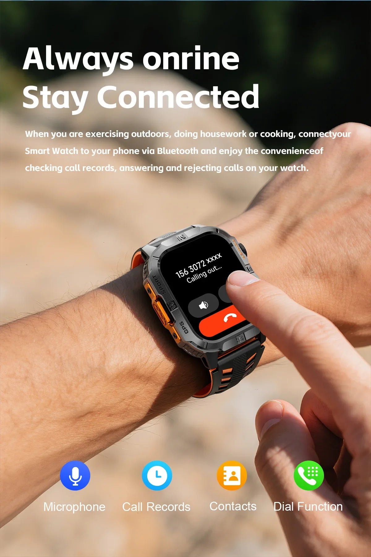 New Military Grade Smart Watch Men 2.01" AMOLED Screen Flashlight 5ATM Waterproof Swim Sports Fitness Tracker Call Smartwatches
