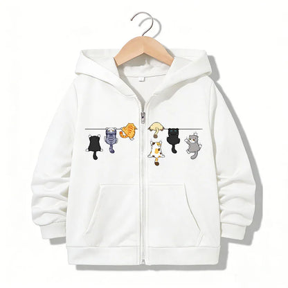 Zipper Hoodie Funny Casual Cat Letter Hoodies Jackets Boys Girls Y2k Comfortable Zip Up