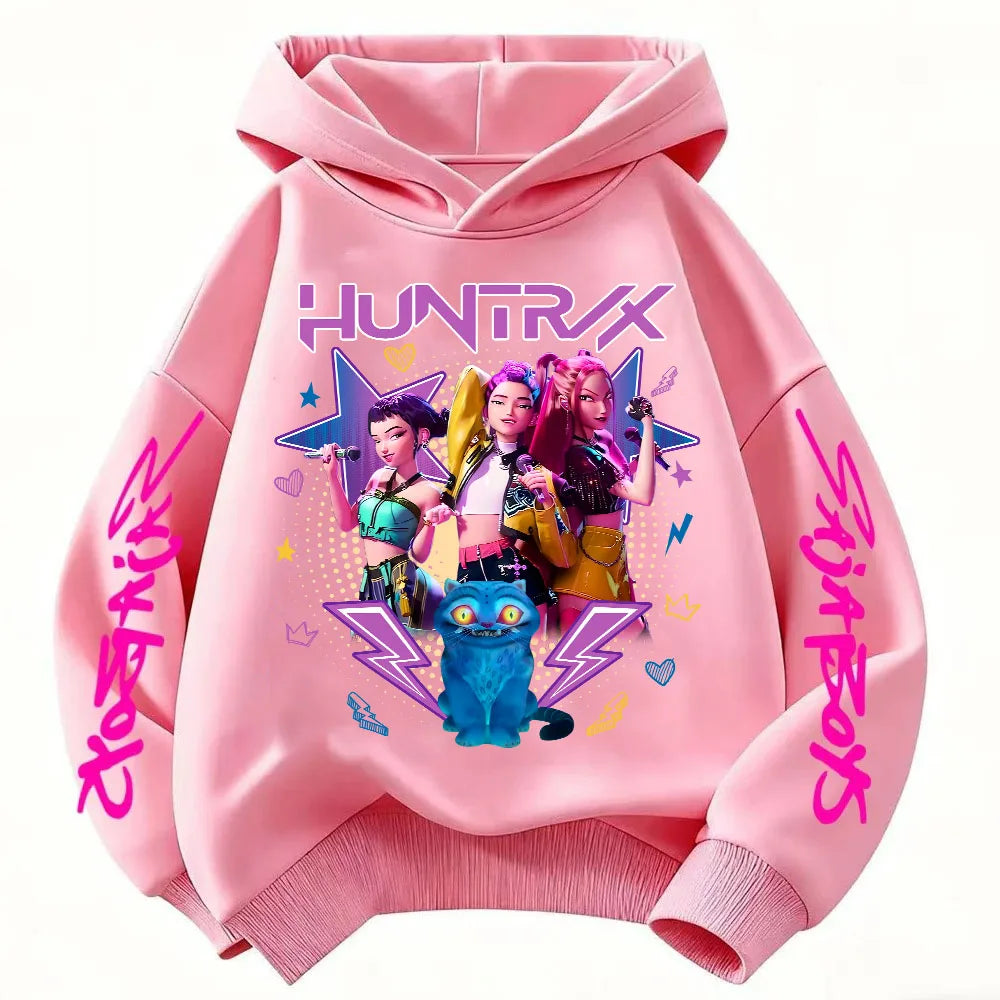 Anime Huntrx Three Girls Graphic Hoodies Kids Fashion Purple Pullover Sweatshirt For Girls