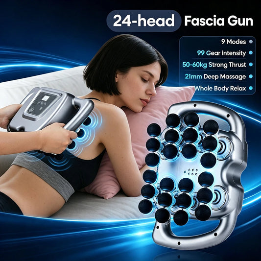 24-Heads Fascia Gun High-Frequency Vibration Body Massage Gun Back and Waist Massager