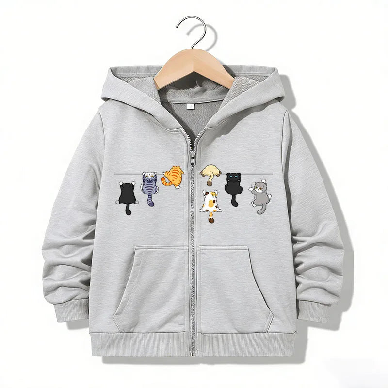 Zipper Hoodie Funny Casual Cat Letter Hoodies Jackets Boys Girls Y2k Comfortable Zip Up