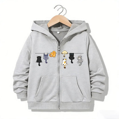 Zipper Hoodie Funny Casual Cat Letter Hoodies Jackets Boys Girls Y2k Comfortable Zip Up
