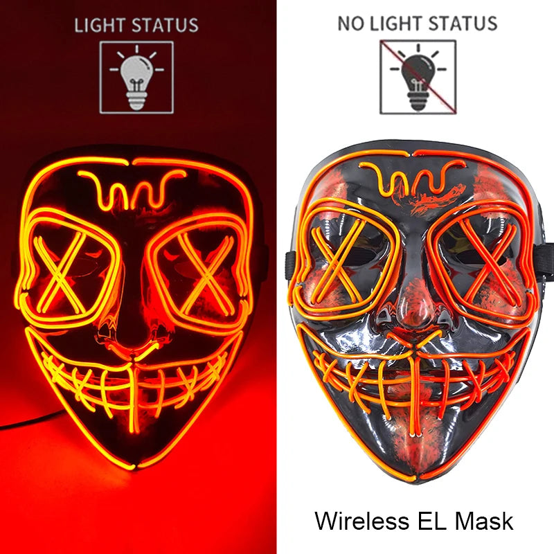 Wireless Neon LED Purge Mask Glow in The Dark Cosplay Horror Mask Halloween