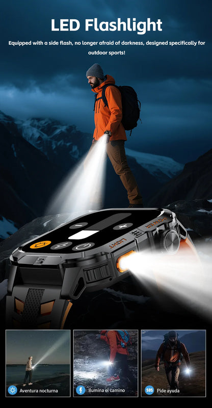 New Military Grade Smart Watch Men 2.01" AMOLED Screen Flashlight 5ATM Waterproof Swim Sports Fitness Tracker Call Smartwatches