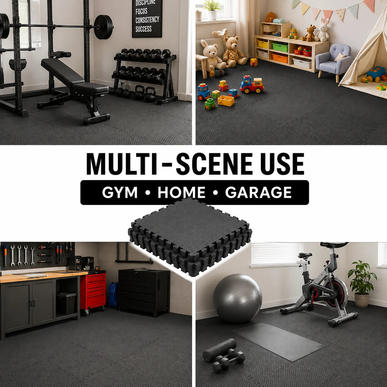 10-Piece High-Density, Bubble-Attached Workout Mat Set