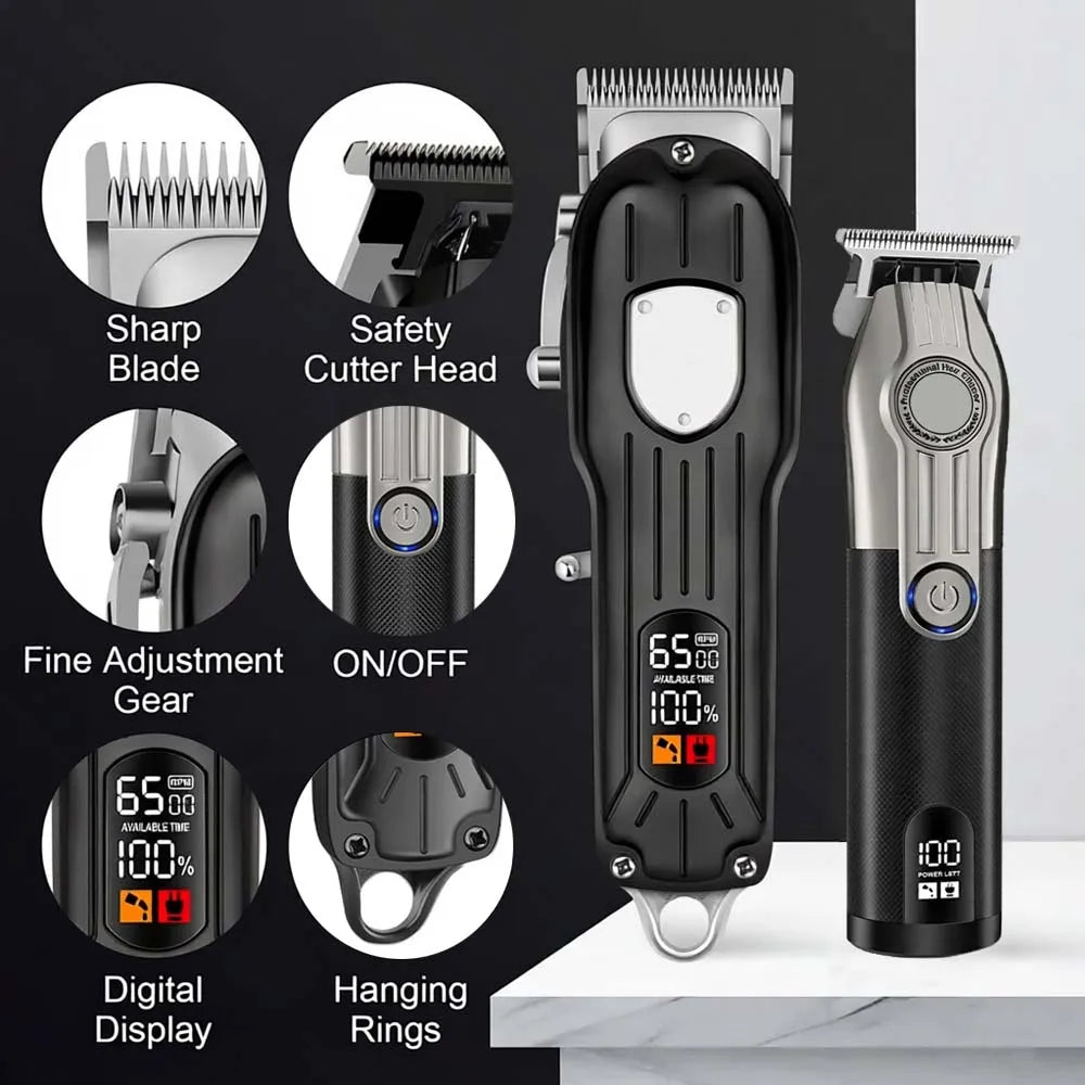 Professional Hair Clipper Set for Men, Cordless Haircut Kit with LED Display.