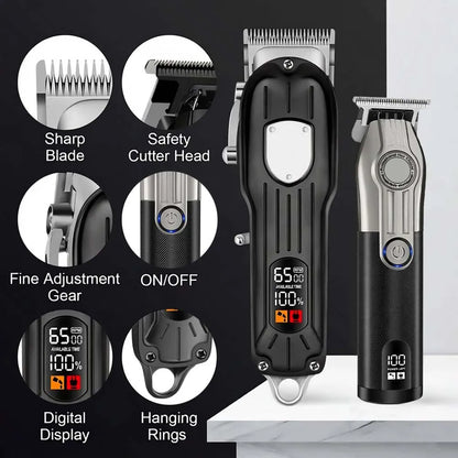 Professional Hair Clipper Set for Men, Cordless Haircut Kit with LED Display.