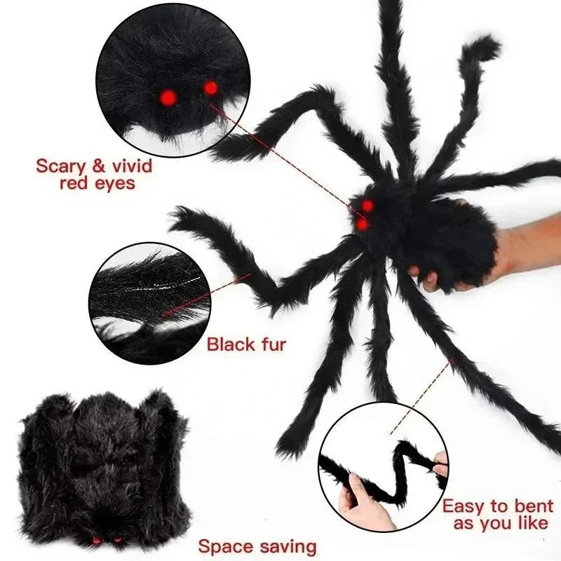 Halloween Decoration Party Prop Outdoor Giant Spider Decor 30-200cm Chamber Prank Black Spider