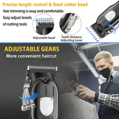 Professional Hair Clipper Set for Men, Cordless Haircut Kit with LED Display.