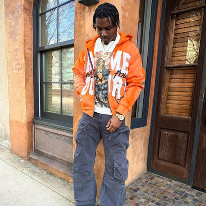 Quick Delivery Y2K Letter Sticker Printed Street Hip-Hop Style Heavyweight Hooded Sweatshirt