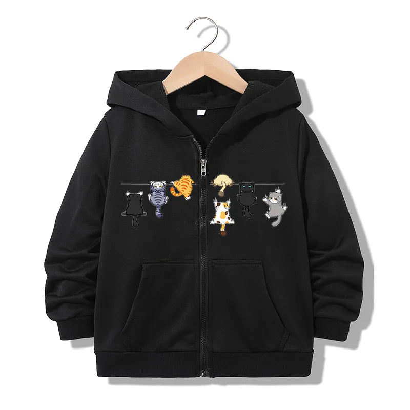 Zipper Hoodie Funny Casual Cat Letter Hoodies Jackets Boys Girls Y2k Comfortable Zip Up
