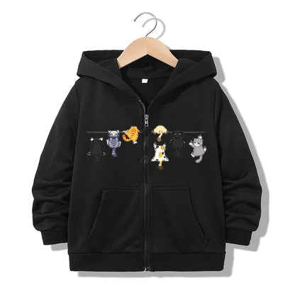 Zipper Hoodie Funny Casual Cat Letter Hoodies Jackets Boys Girls Y2k Comfortable Zip Up