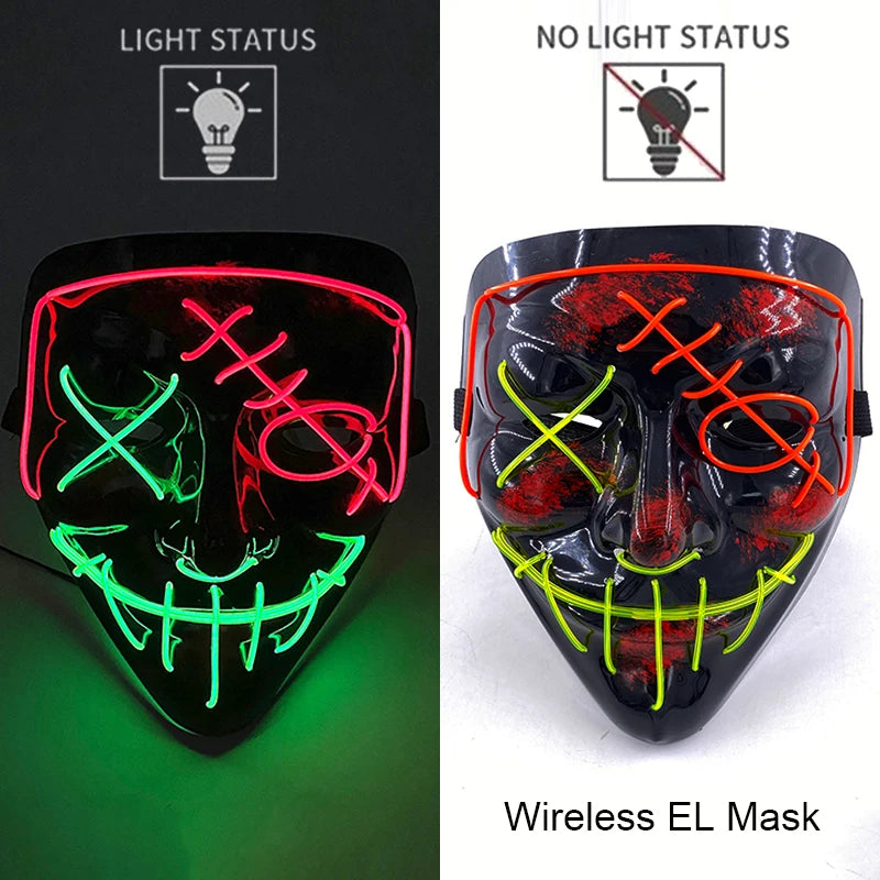 Wireless Neon LED Purge Mask Glow in The Dark Cosplay Horror Mask Halloween