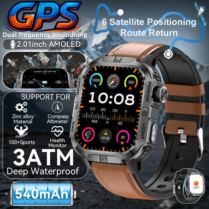 New Military Grade Smart Watch Men 2.01" AMOLED Screen Flashlight 5ATM Waterproof Swim Sports Fitness Tracker Call Smartwatches