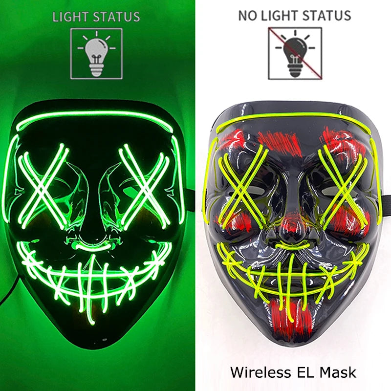 Wireless Neon LED Purge Mask Glow in The Dark Cosplay Horror Mask Halloween