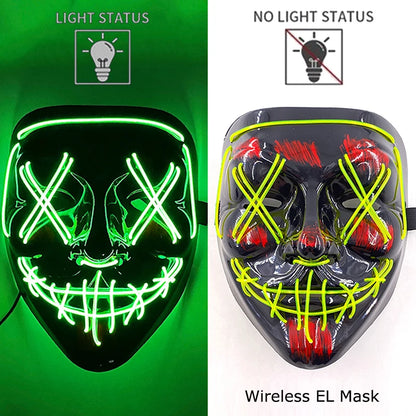 Wireless Neon LED Purge Mask Glow in The Dark Cosplay Horror Mask Halloween