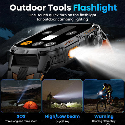 New Military Grade Smart Watch Men 2.01" AMOLED Screen Flashlight 5ATM Waterproof Swim Sports Fitness Tracker Call Smartwatches