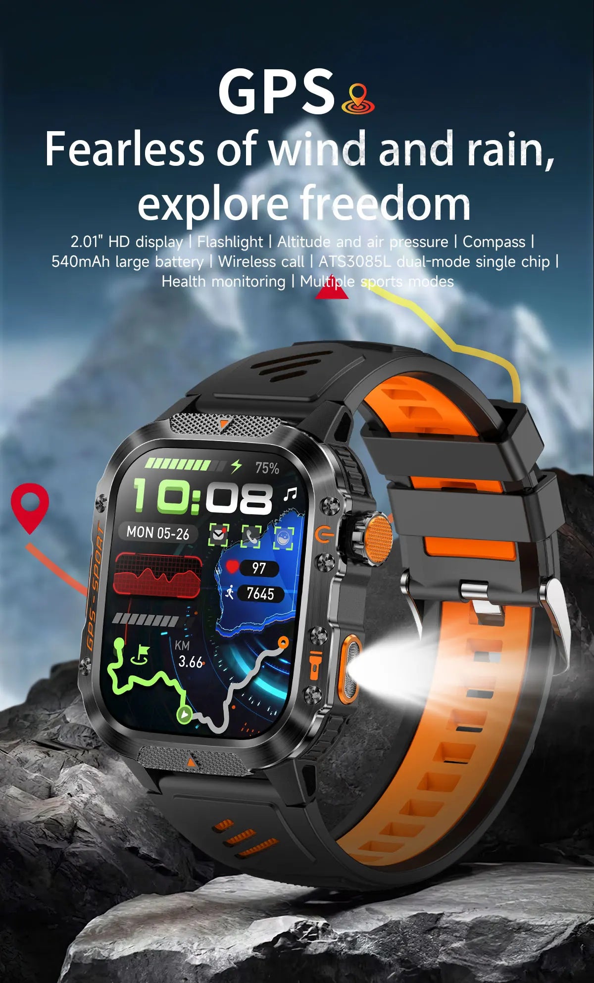 GPS T-Rex 3 Swim Sports Smart Watch 10ATM Waterproof Bracelet Flashlight Compass Bluetooth call Men Fitness Military Smartwatch