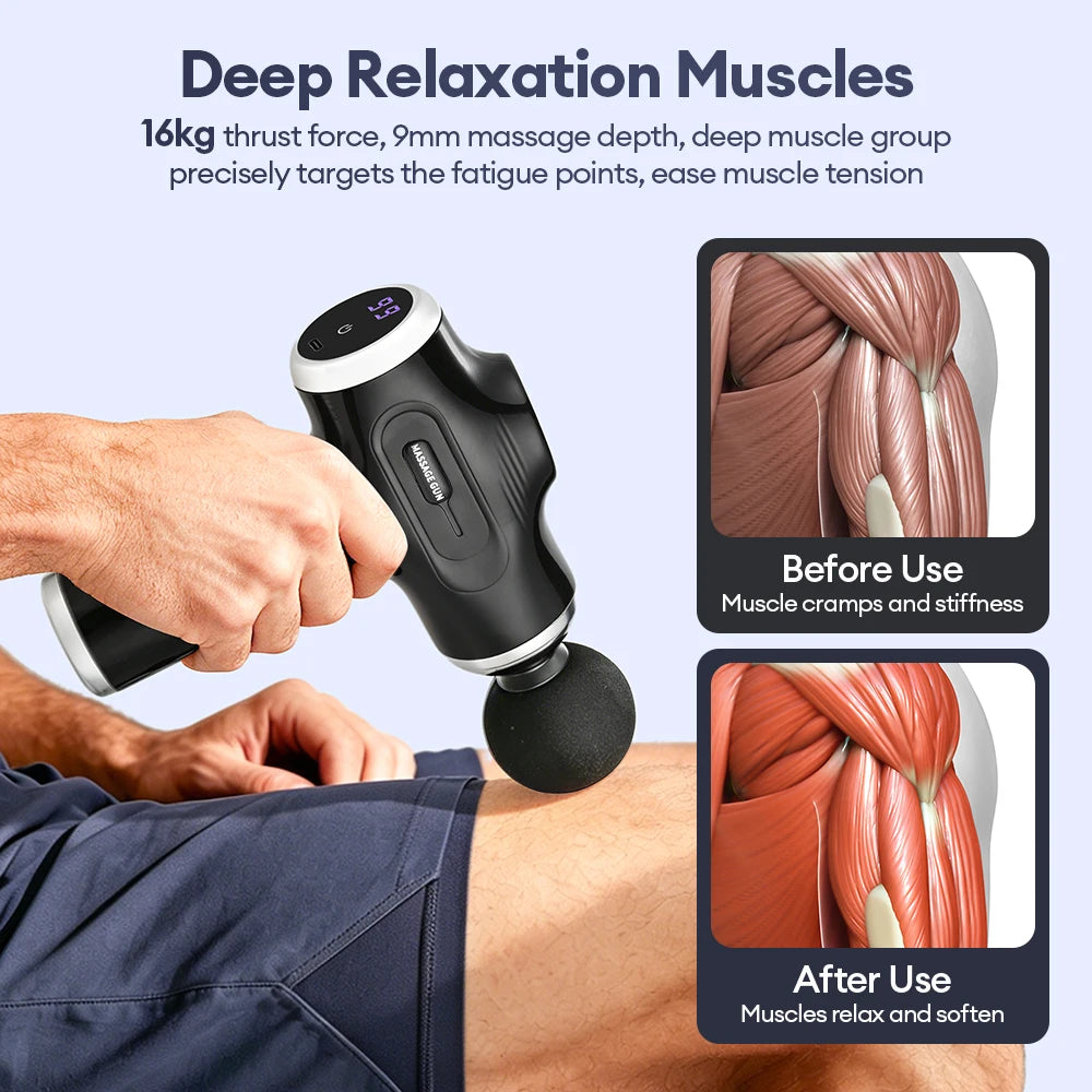 Mini Fascia Gun 38 Level High Frequency Vibration 6-Heads Body Massage Gun Muscle Relaxation Shoulde Waist Back Leg Arm Massager