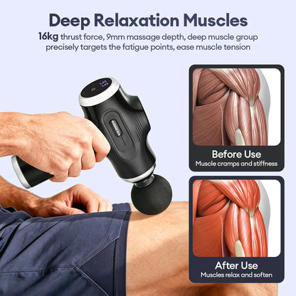 Mini Fascia Gun 38 Level High Frequency Vibration 6-Heads Body Massage Gun Muscle Relaxation Shoulde Waist Back Leg Arm Massager