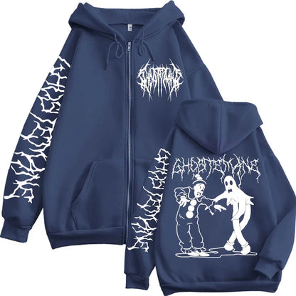 Ghostemane Print Zipper Hoodies Metal Rock Pop Music Zip Up Hooded Sweatshirts