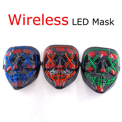 Wireless Neon LED Purge Mask Glow in The Dark Cosplay Horror Mask Halloween
