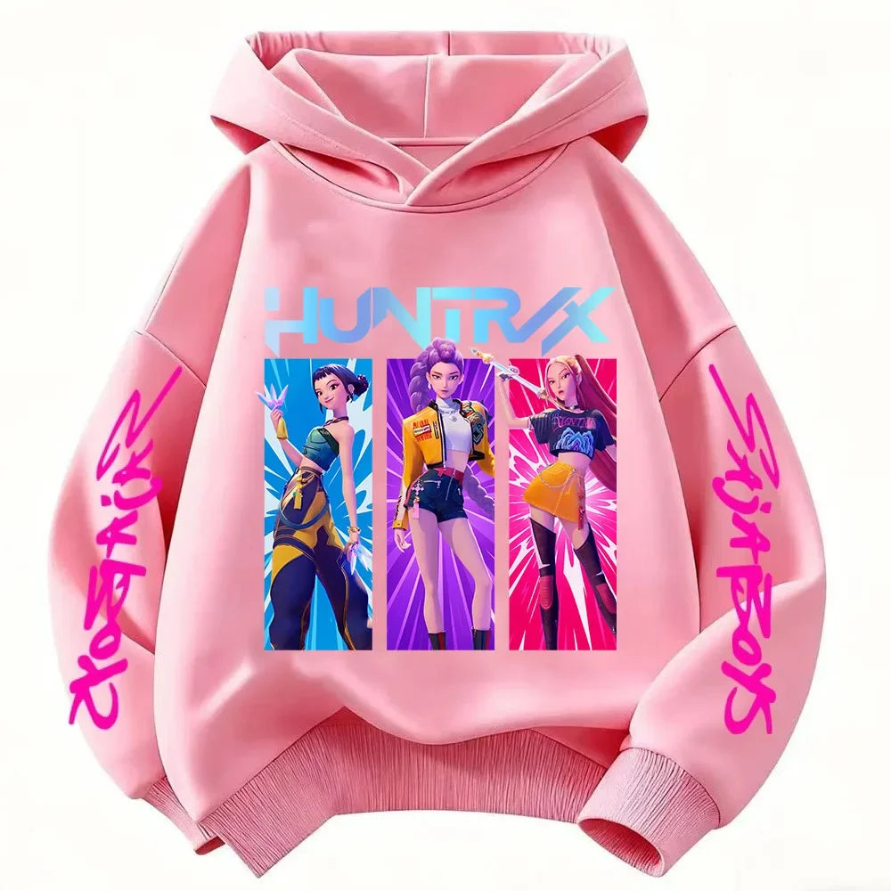 Anime Huntrx Three Girls Graphic Hoodies Kids Fashion Purple Pullover Sweatshirt For Girls