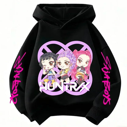 Anime Huntrx Three Girls Graphic Hoodies Kids Fashion Purple Pullover Sweatshirt For Girls