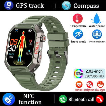 Military Smart Watch Men IP68Waterproof BT Call Fitness Tracker Heart Rate ECG Monitor