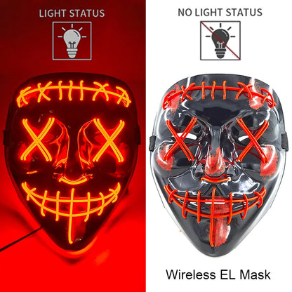 Wireless Neon LED Purge Mask Glow in The Dark Cosplay Horror Mask Halloween